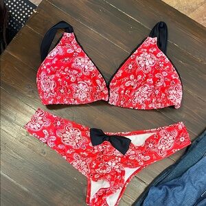 Red Paisley Bikini Set